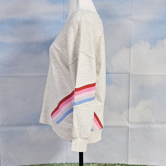 DEMOCRACY | COTTON BLEND CROPPED SLEEVE DOUBLE V NECKLINE SWEATSHIRT PUL… - Picture 4 of 16